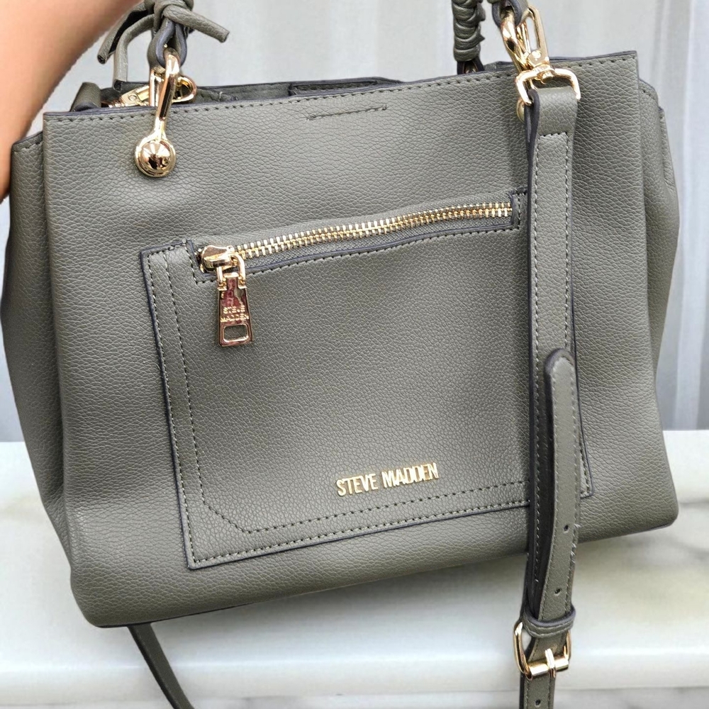 Steve Madden Gray Satchel with Gold Accents